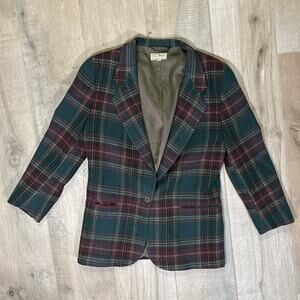 Vintage LL Bean Women's Plaid Wool Sport Coat Blazer Jacket Size 8 P Petite